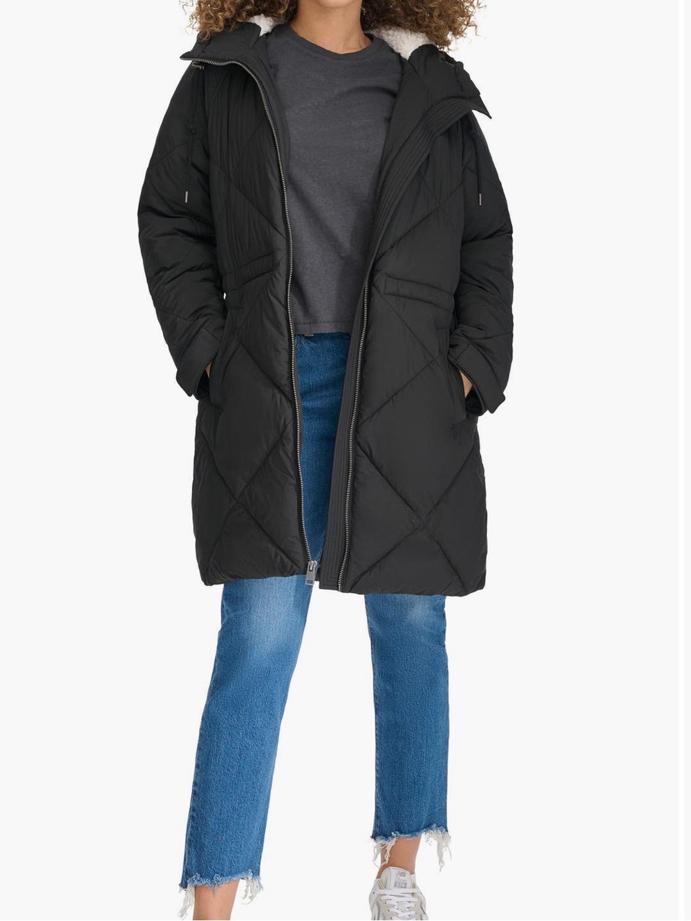 Levi’s Women’s Black Quilted Long Puffer Coat with Hood